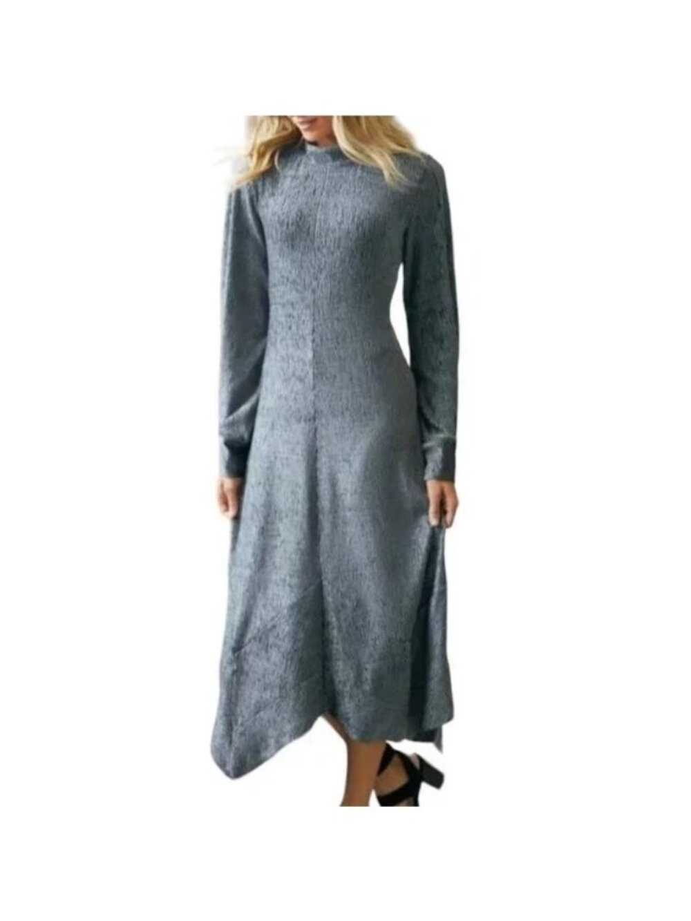 Soft Surroundings Salvaza Midi Dress Velvet Textured Handkerchief Gray Silver S